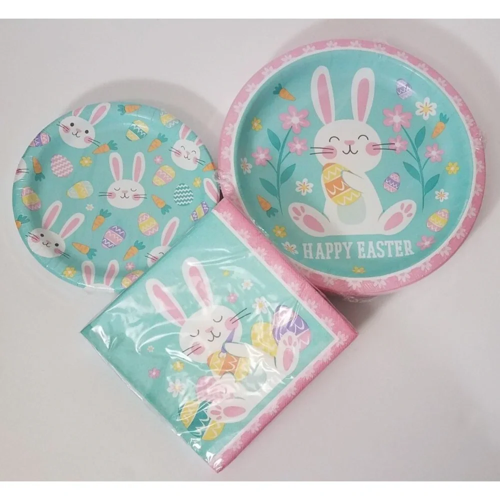 Easter Bunny Love 20ct Banquet‎ Plates 32ct Lunch Plates & 30ct Napkins Set  NEW